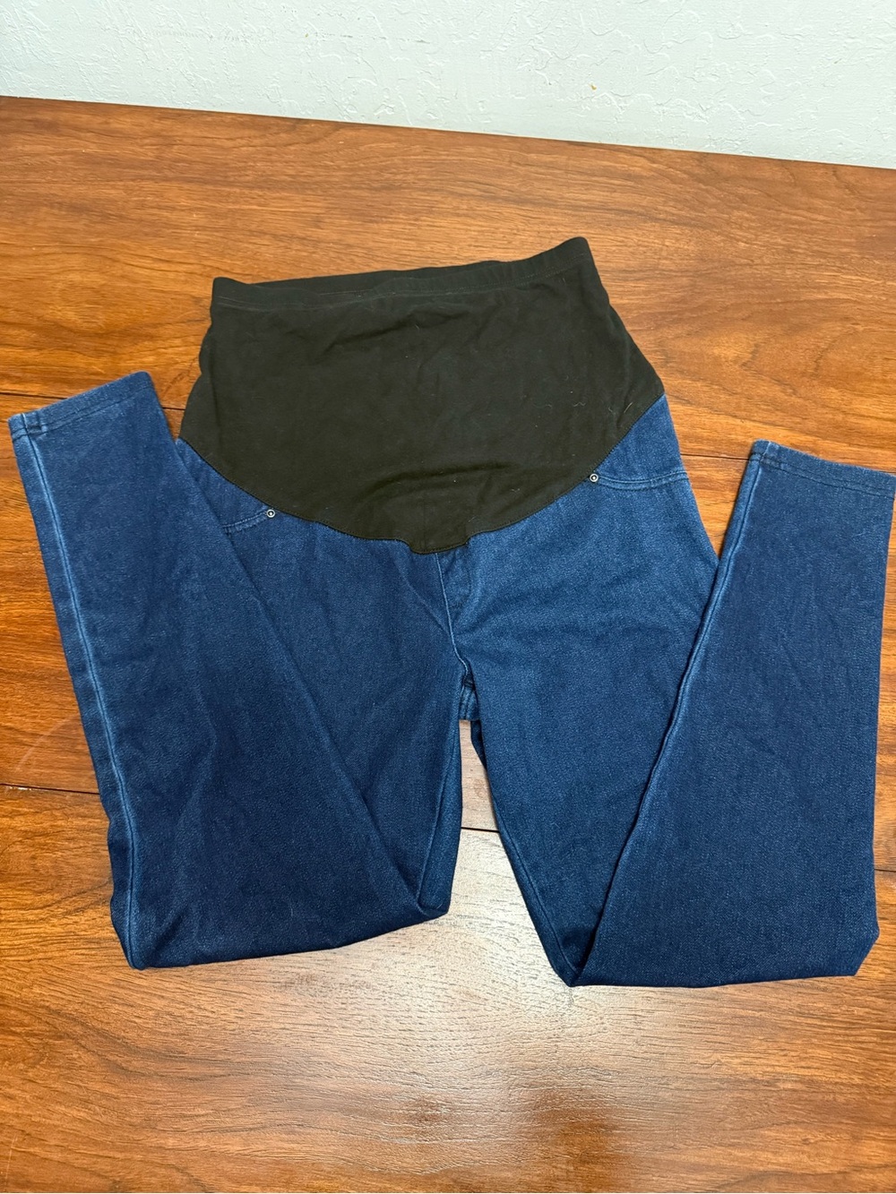 Time and Tru Dark Blue Maternity Skinny Jeans with Black Waist Panel